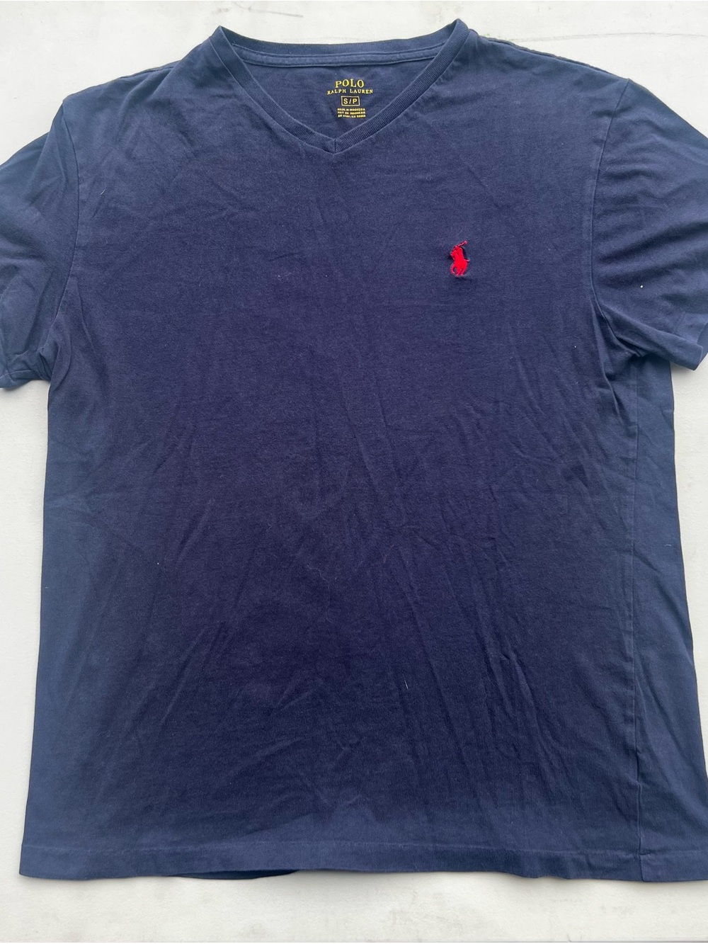 Polo by Ralph Lauren Navy V-Neck Tee with Red Pony